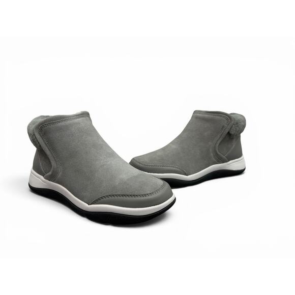 Vionic Shoes - Vionic Charcoal Faux Suede Faux Fur Zip Ankle Booties Women’s 6.5 M